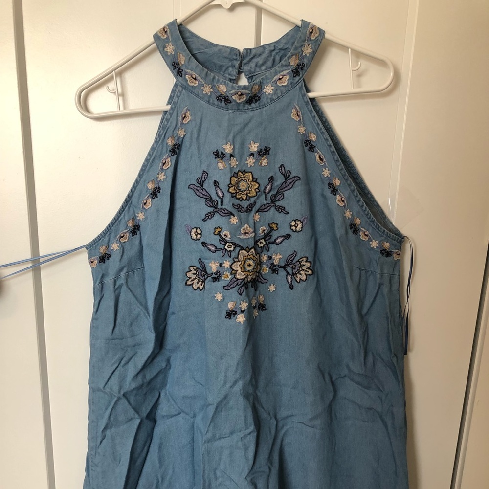 Francesca’s Embroidered Chambray Dress